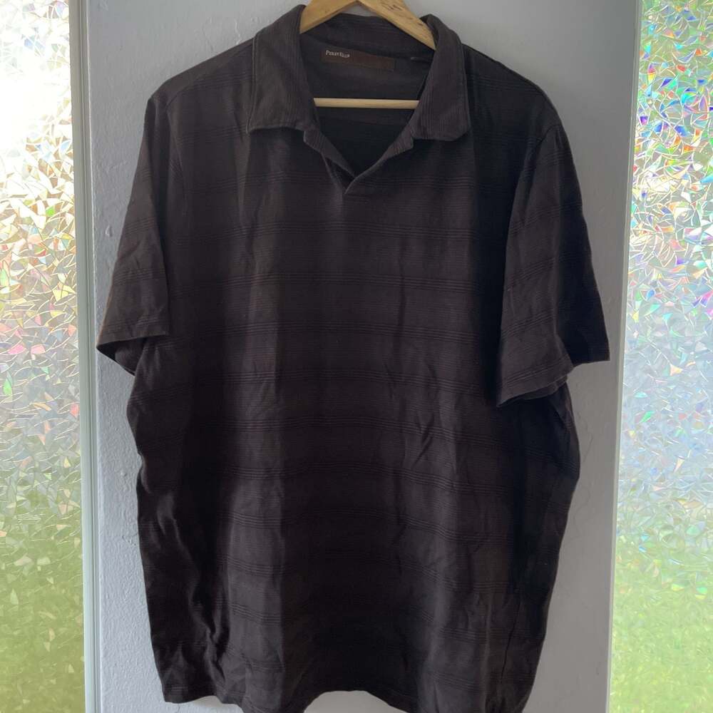 Men's Perry Ellis Dark Brown Striped Polo Shirt